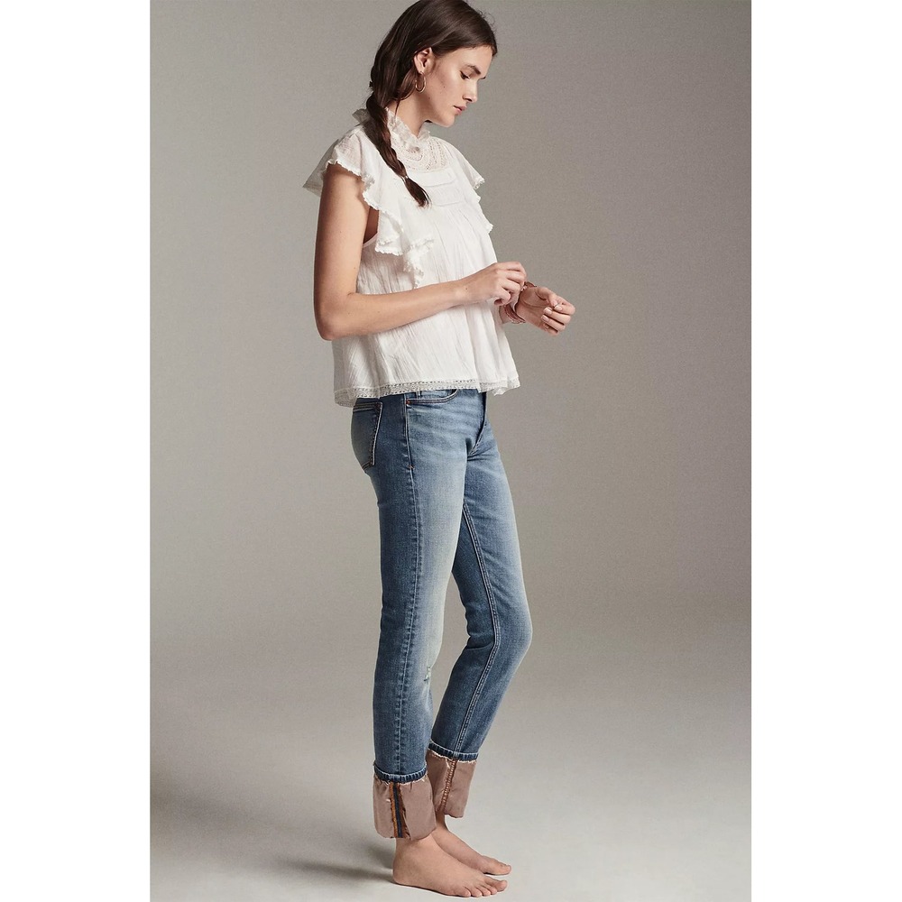 Anthropologie Pilcro High-Rise Satin-Trimmed Slim Straight Jeans Blue 27